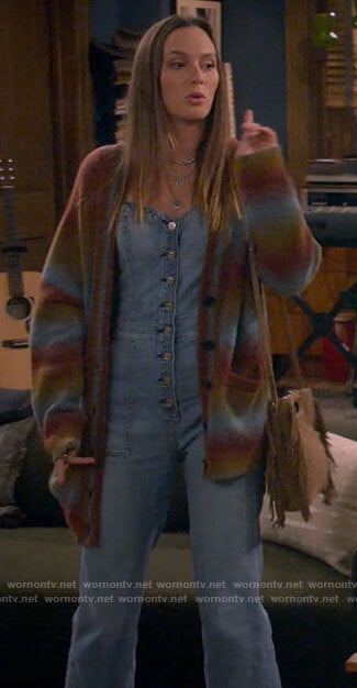 Meredith's denim jumpsuit and cardigan on How I Met Your Father
