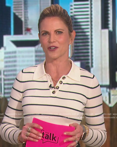 Natalie's white striped bodysuit on The Talk