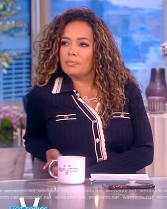 Sunny's navy contrast ribbed dress on The View