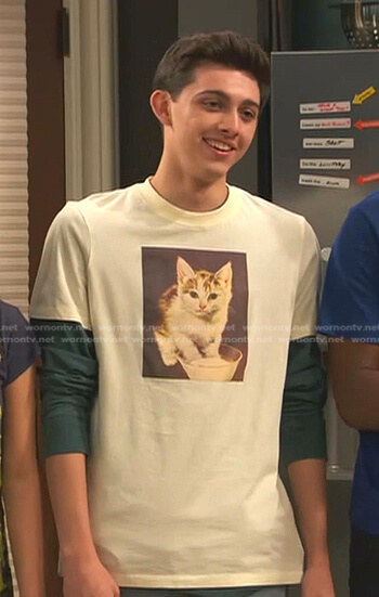 Neil's ivory cat print tee on Ravens Home