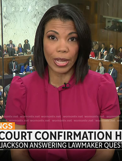 Nikole Killion's pink tie neck dress on CBS Mornings
