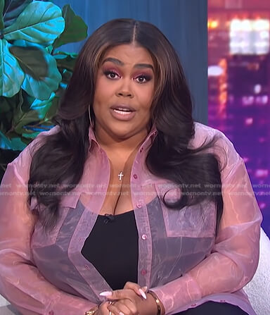 Nina's pink organza shirt on E! News Nightly Pop