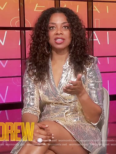 Nischelle Turner's sequin wrap dress on The Drew Barrymore Show