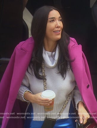 Noella's blue cable knit sleeve sweater on The Real Housewives of Orange County