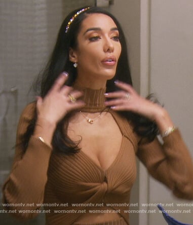 Noella's brown ribbed cutout dress on The Real Housewives of Orange County