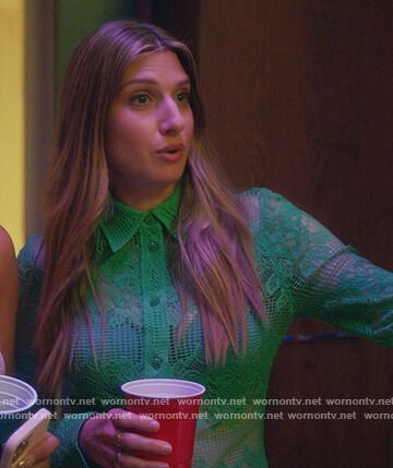 Nomi's green lace shirt and floral pants on Grown-ish