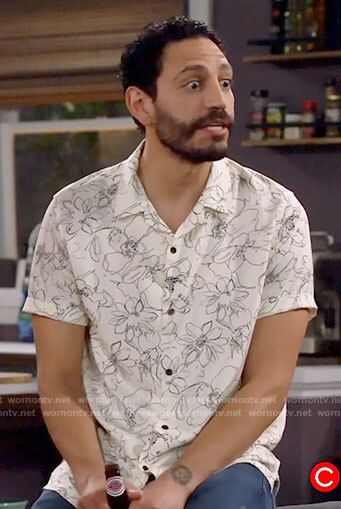 Oscar's white floral shirt on Call Me Kat