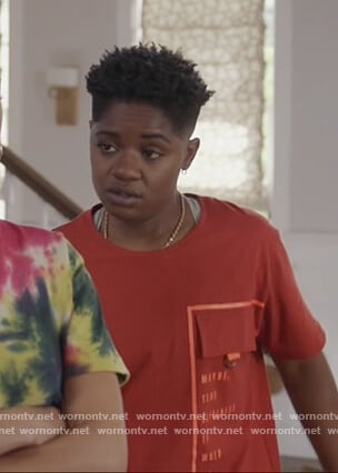 Tamia's orange pocket tee on All American