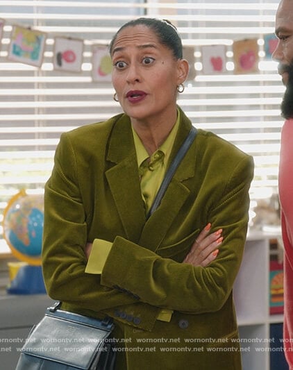 Rainbow's green corduroy blazer and pants on Black-ish