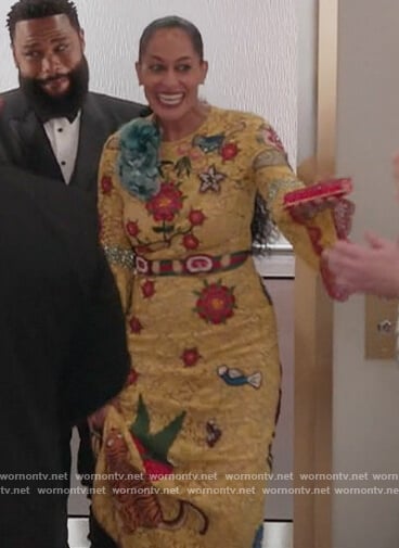 Rainbow's yellow floral embroidered dress on Black-ish