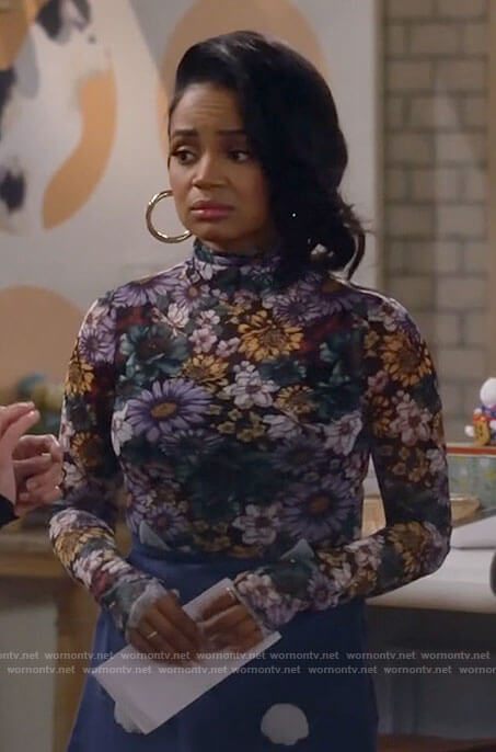 Randi's floral mesh turtleneck top on Call Me Kat