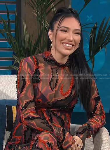Bre Tiesi's black and red embellished mesh dress on E! News Daily Pop