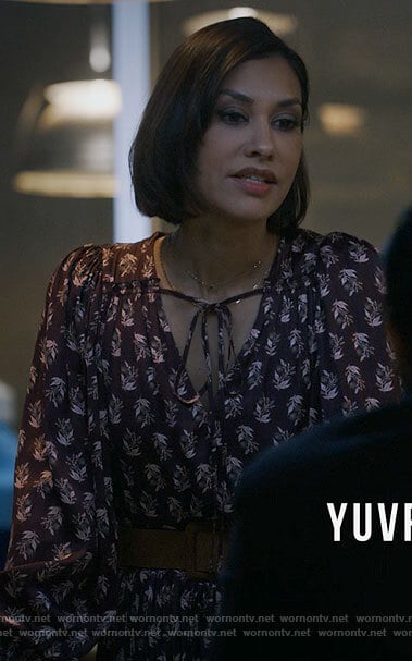 Ren's burgundy printed dress on Big Sky