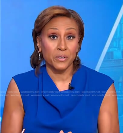 Robin's blue cowl neck dress on Good Morning America