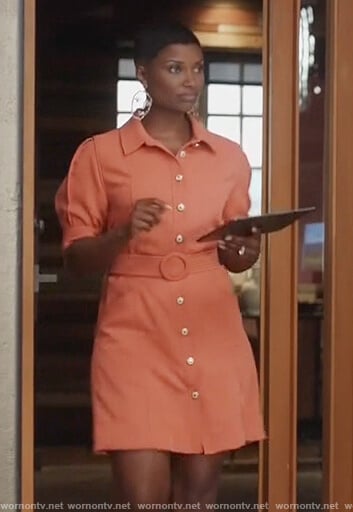 Rose's orange belted dress on The Kings of Napa