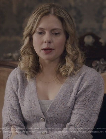 Sam's purple pointelle knit cardigan on Ghosts