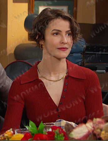 Sarah's brown ribbed asymmetric polo dress on Days of our Lives