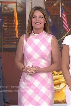 Savannah's pink check sleeveless dress on Today