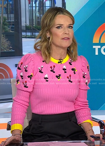 Savannah's pink embroidered ribbed sweater on Today