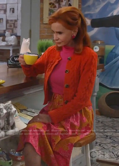 Sheila's orange and pink floral midi skirt on Call Me Kat