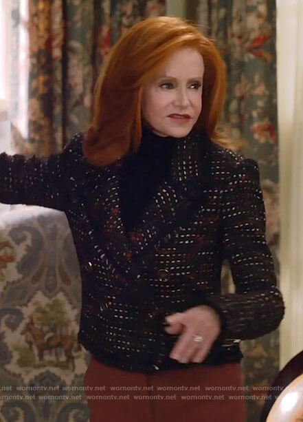 Sheila's tweed double-breasted jacket on Call Me Kat