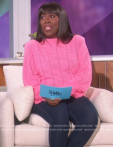 Sheryl's pink pointelle knit top on The Talk