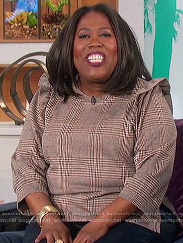 Sheryl's gray plaid ruffle top on The Talk