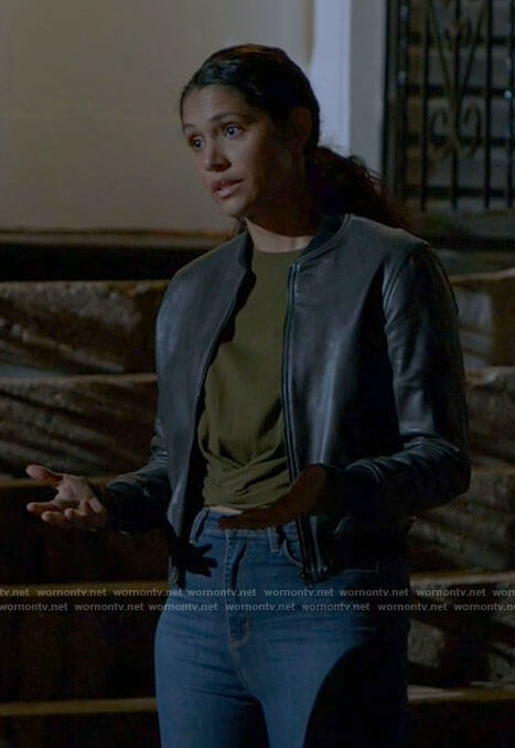 Stella's green twist hem crop top on Chicago Fire