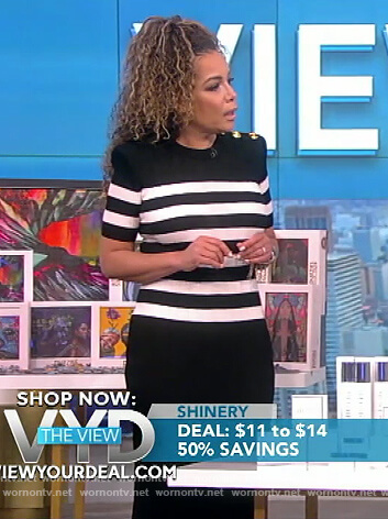 Sunny's black striped button detail dress on The View