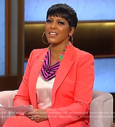 Tamron's coral blazer and pants on Tamron Hall Show