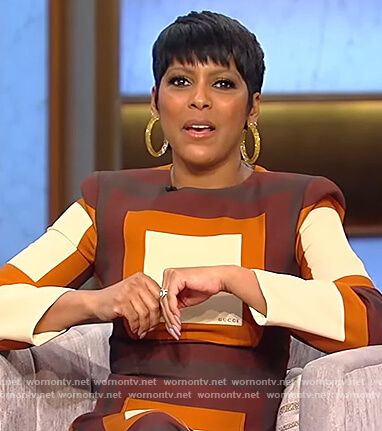 Tamron's geometric print dress on Tamron Hall Show
