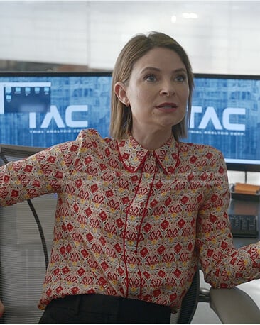 Taylor's red printed blouse on Bull