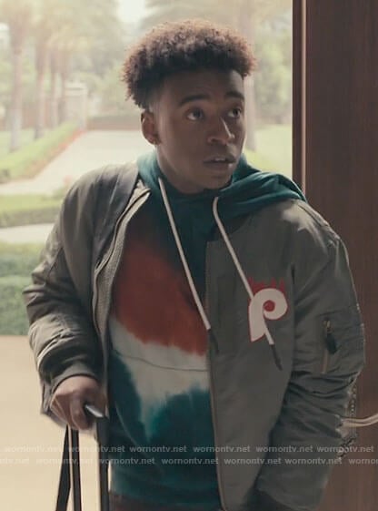 Tray's green tie dye hoodie on Bel-Air