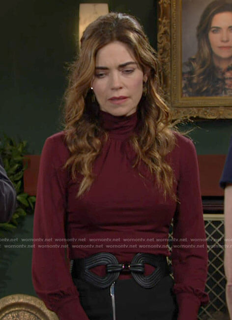 Victoria's red mock neck top on The Young and the Restless