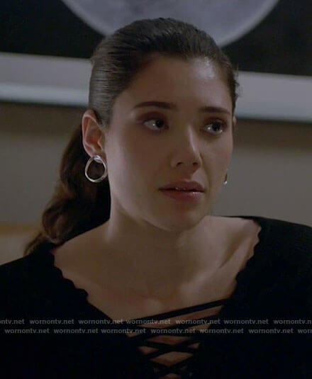 Violet's black lace-up top on Chicago Fire