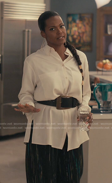 Viv's white oversized shirt and rectangle hoop earrings on Bel-Air