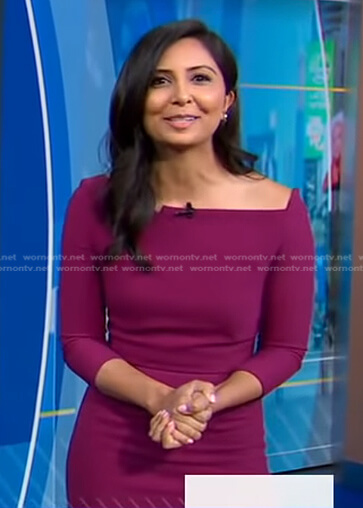 Zohreen's magenta asymmetric neck dress on Good Morning America