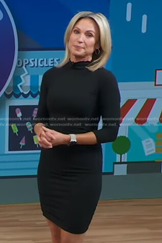 Amy's black ribbed mock neck dress on Good Morning America