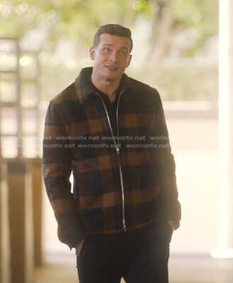 Evan’s orange buffalo check jacket on 9-1-1