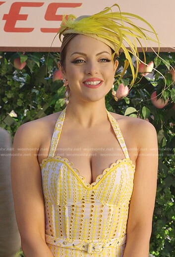 Fallon's white and yellow eyelet dress on Dynasty
