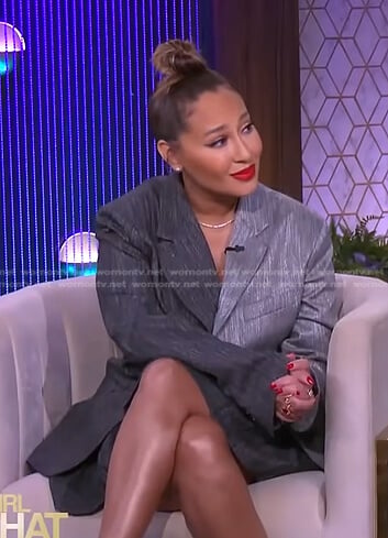 Adrienne's grey two-tone blazer and mini skirt on The Real