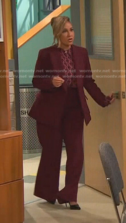 Alana's burgundy blazer and pants on Ravens Home