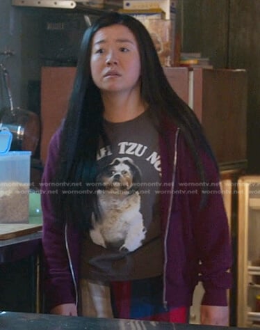 Alice's grey Shih Tzu print tee on Good Trouble