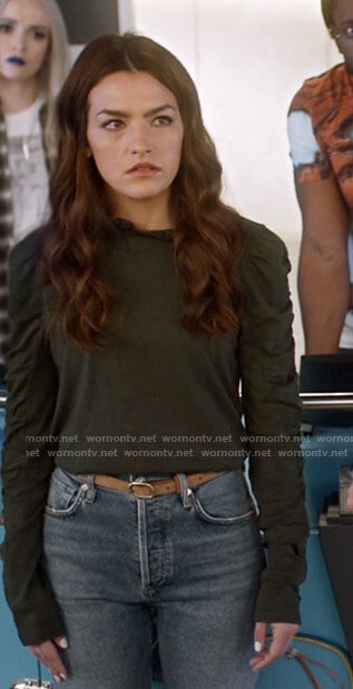 Allegra's green ruched sleeve top on The Flash