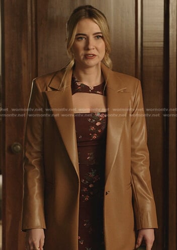 Amanda's brown floral cutout dress on Dynasty