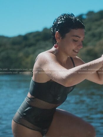 Ari's black mesh swimsuit on Elite