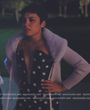 Ari's lilac sherpa cardigan on Elite