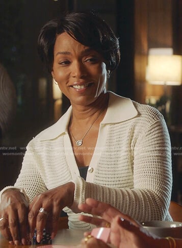 Athena's white crochet collared cardigan on 9-1-1