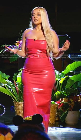 Bebe Rexha's red strapless top and skirt on American Idol