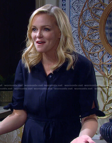 Belle's navy short sleeve shirtdress on Days of our Lives